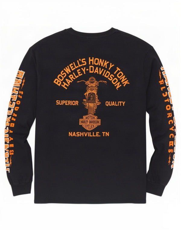 Top grafic pentru bărbați Harley Davidson cu mânecă lungă, mare, negru, bumbac