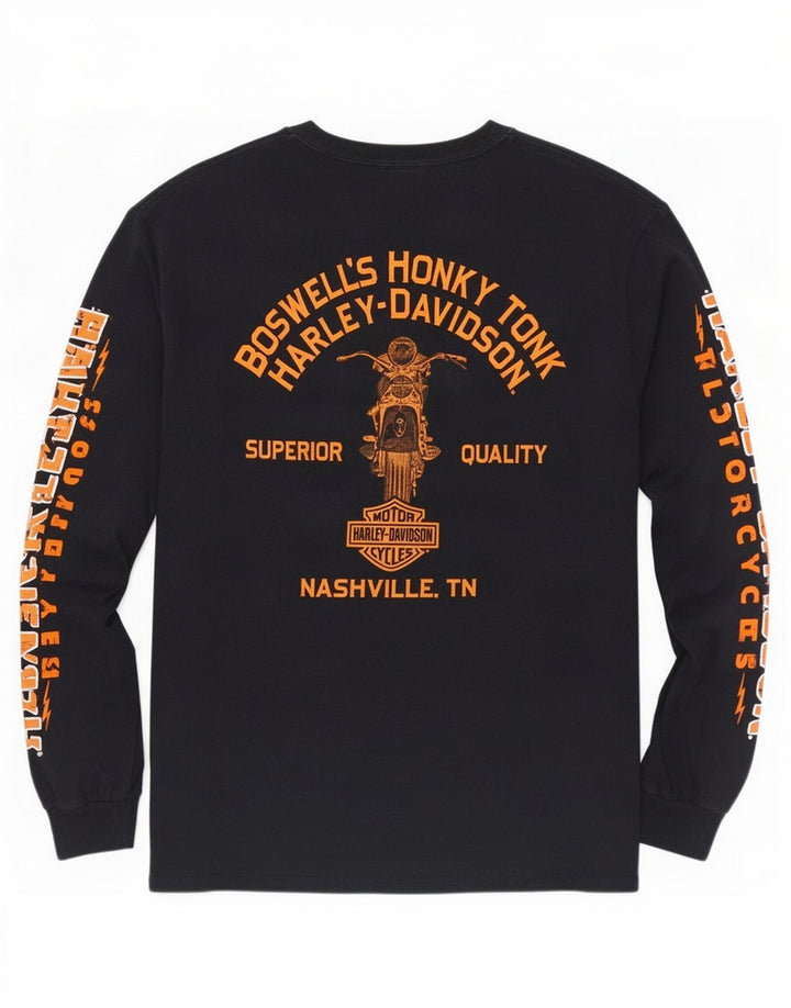 Top grafic pentru bărbați Harley Davidson cu mânecă lungă, mare, negru, bumbac