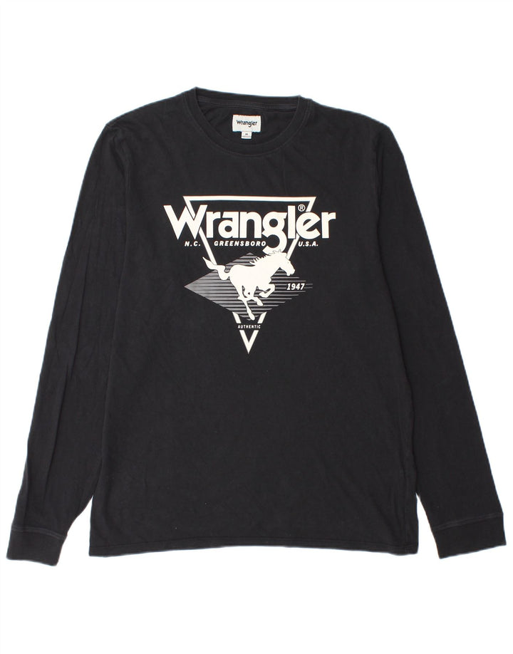 Top grafic pentru bărbați Wrangler cu mânecă lungă, bumbac mediu negru