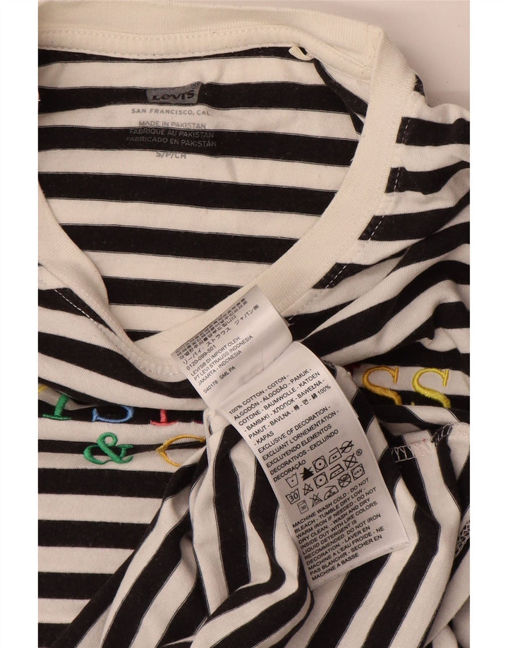 Levi's Crop Graphic Top pentru femei cu mânecă lungă UK 10 Small White Striped