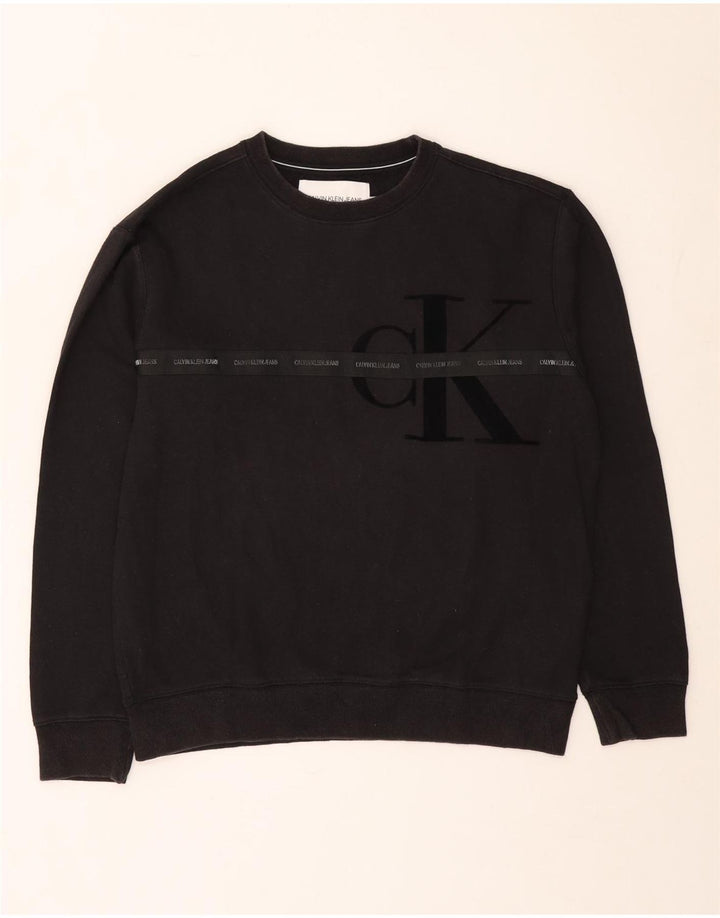 Pulover Calvin Klein pentru bărbați cu grafică, bumbac mediu negru