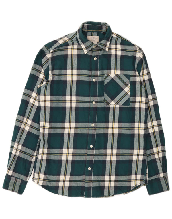 Cămașă Jack & Jones pentru bărbați din flanel XS, verde, carouri din bumbac