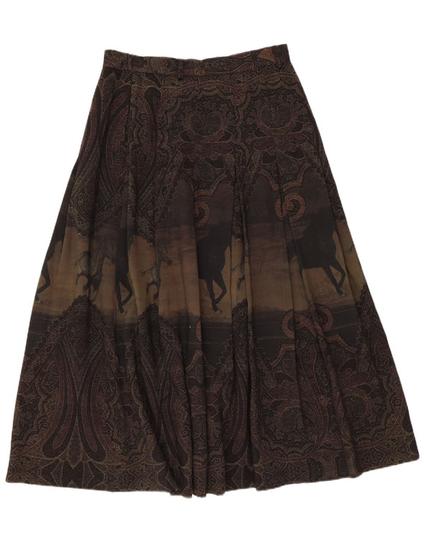 Fusta evazată cu talie înaltă pentru femei vintage IT 46 Large W28 Green Paisley