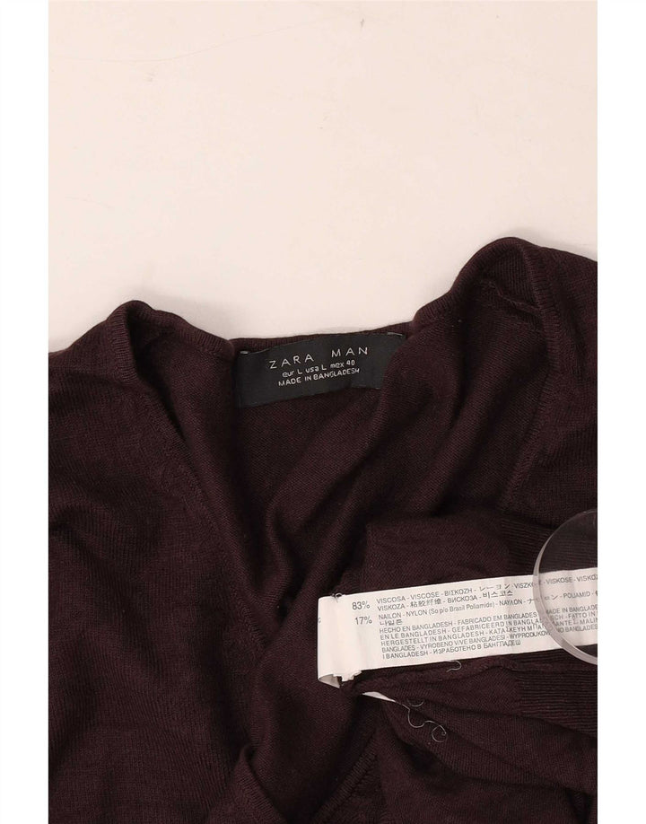 Pulover pentru bărbați Zara cu decolteu în V, mare, maro, viscoză