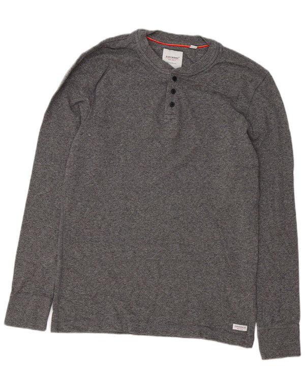 Superdry pentru bărbați Henley Top cu mânecă lungă XL, bumbac cu pete gri