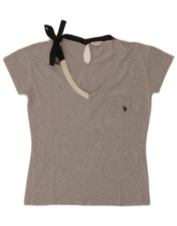 U.S. Polo Assn. Tricou pentru femei Top UK 14 mare, gri bumbac cu pete