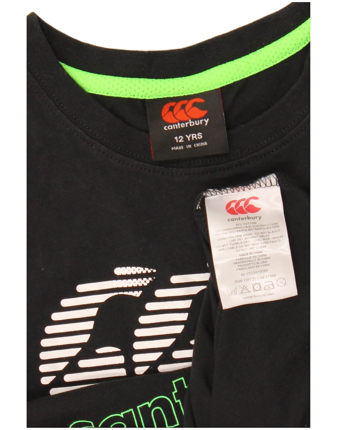 CANTERBURY Tricou grafic pentru baieti Top 11-12 ani bumbac negru
