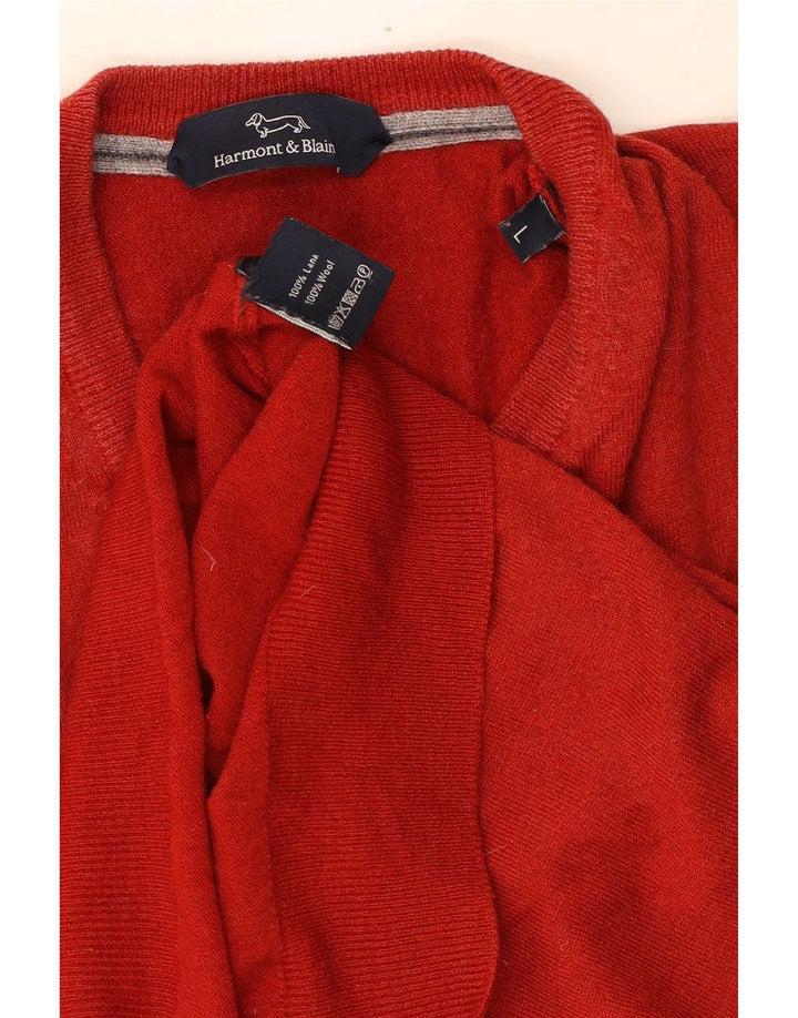 Pulover cu decolteu în V Harmont & Blaine pentru bărbați, lână roșie mare