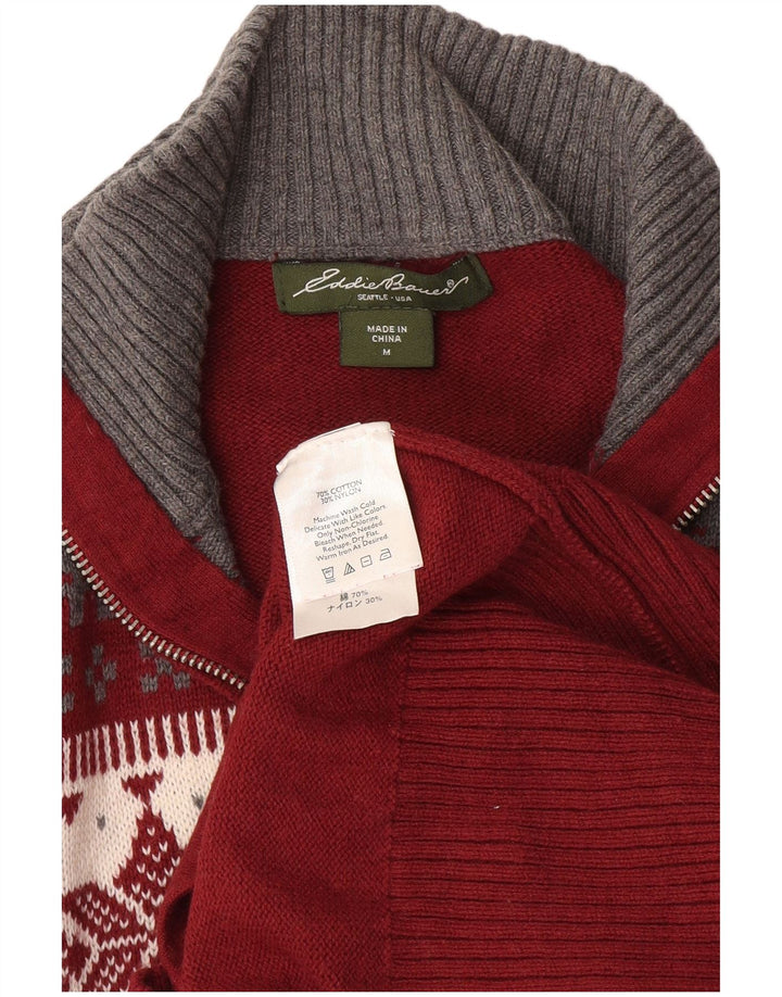 Cardigan pentru bărbați Eddie Bauer Pulover Medium Burgundy Fair Isle Bumbac Iarnă