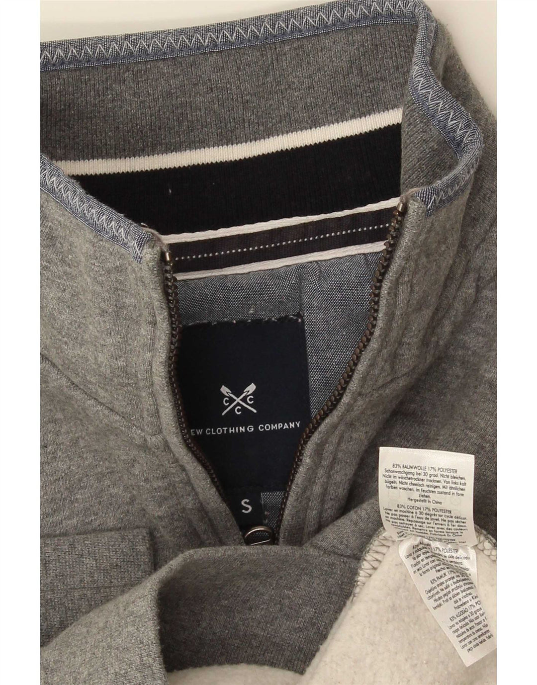 Crew Clothing Hanorac pentru bărbați cu fermoar și gât Jumper mic, gri, bumbac