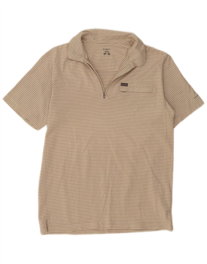 Tricou polo Columbia pentru bărbați, bumbac cu dungi, bej mediu