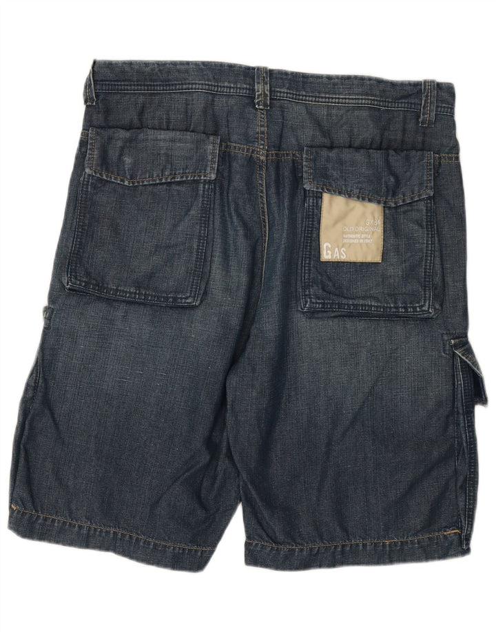 Pantaloni scurți din denim cargo pentru bărbați Gas W33, bumbac albastru mediu