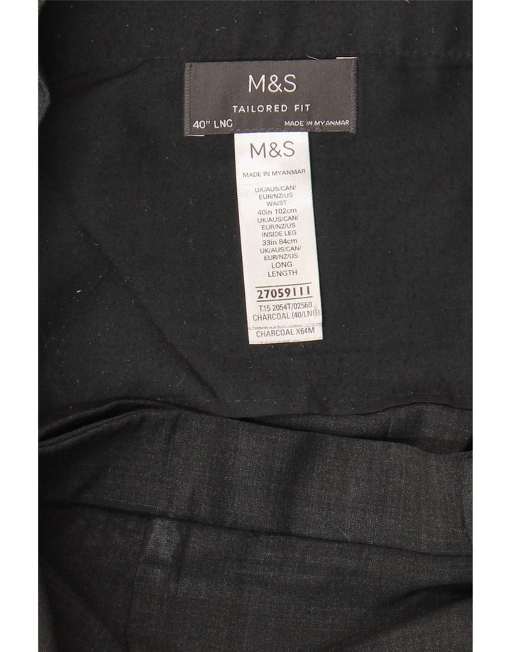 Marks & Spencer Pantaloni de costum slim, croiți, pentru bărbați, L40 L33, lână gri