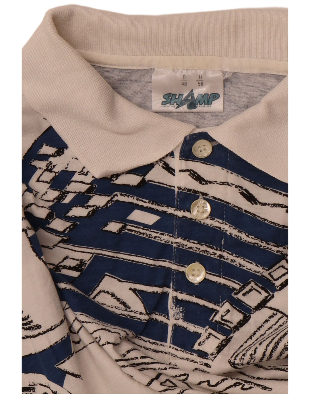 SHAMP Tricou Polo pentru bărbați EU 48 Medium Alb Geometric Bumbac