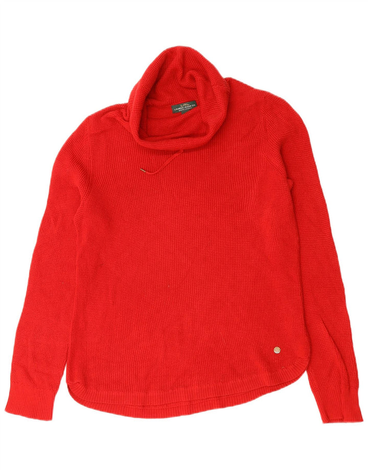 Pulover pentru femei Ralph Lauren cu gât rulat din bumbac roșu mediu UK 14