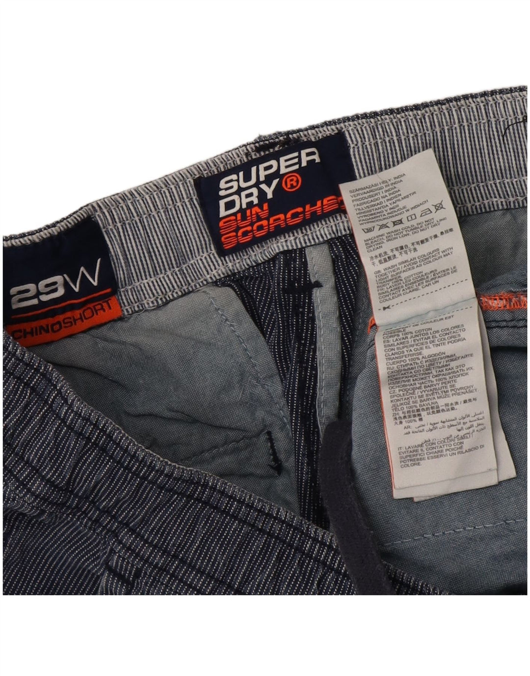 Pantaloni scurți chino pentru bărbați SUPERDRY W30, bumbac cu dungi, albastru marin mediu