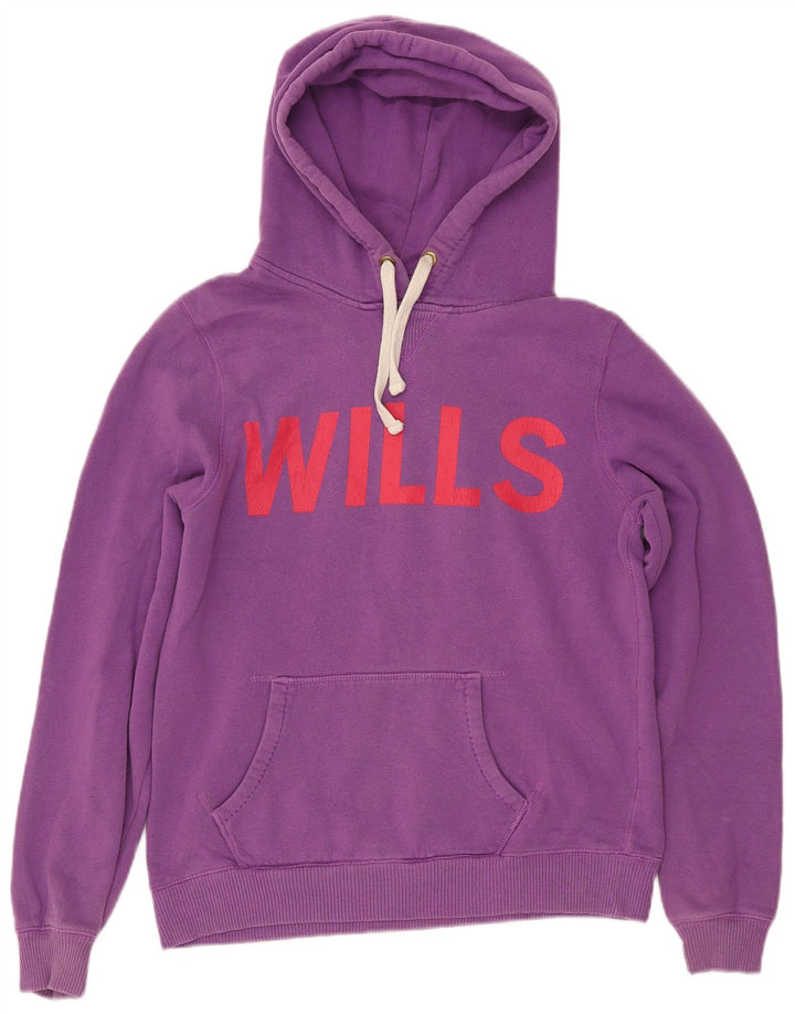 JACK WILLS Pulover cu glugă cu grafic pentru femei UK 14 Large Violet
