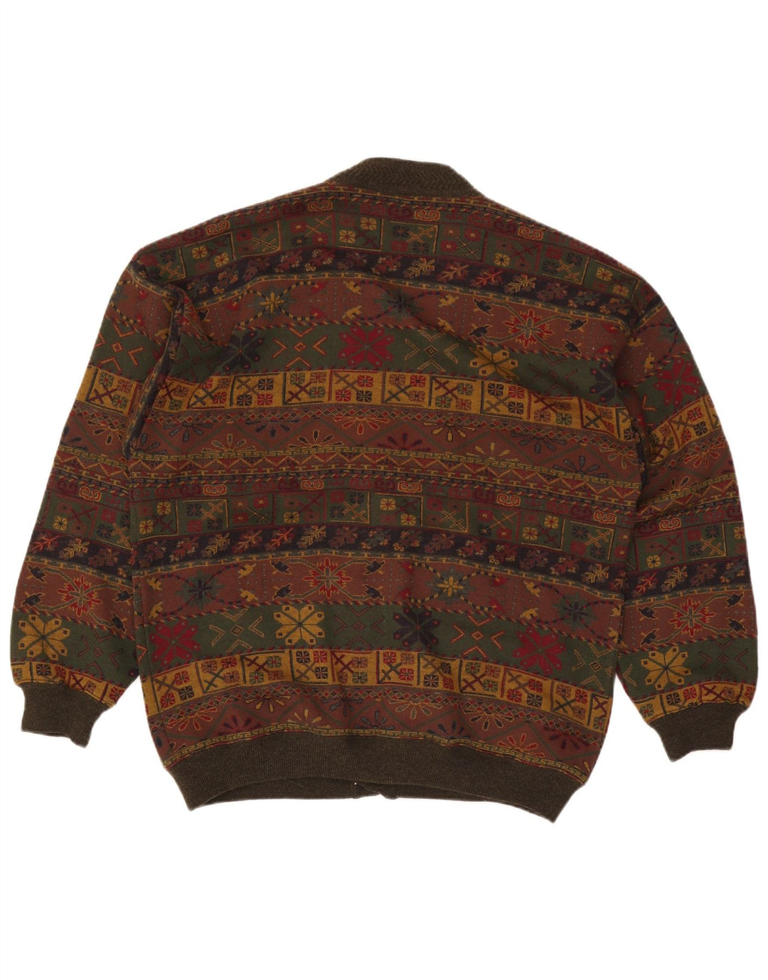 Bluster Pulover Cardigan Bărbați Lână Fair Isle Kaki Mare