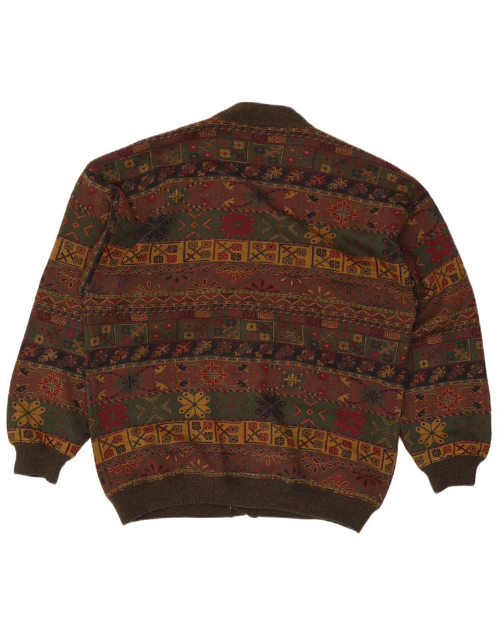 Bluster Pulover Cardigan Bărbați Lână Fair Isle Kaki Mare
