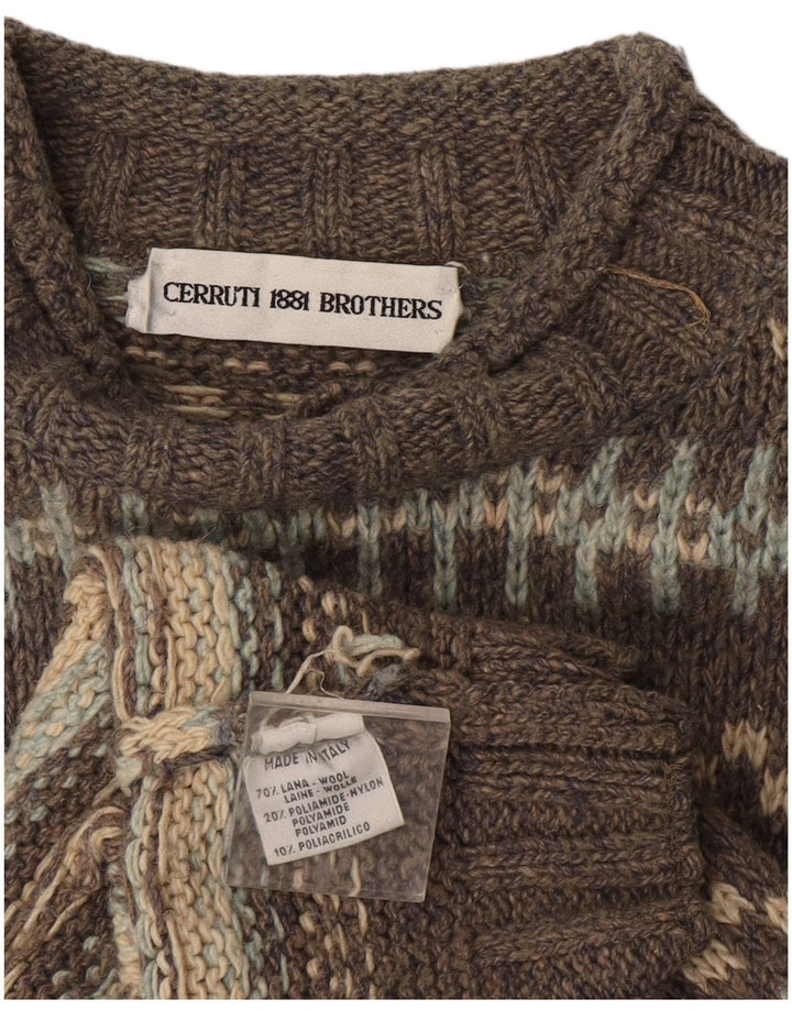 Pulover vintage pentru bărbați cu gât țestoasă, mare, lână Fair Isle, gri