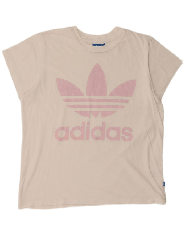 Tricou grafic supradimensionat pentru femei Adidas UK 12 Bumbac alb mediu
