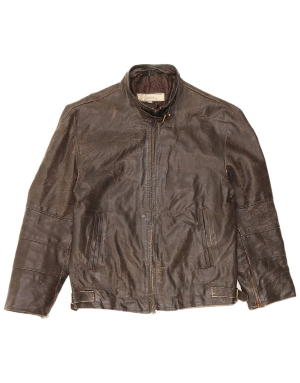 Jachetă de piele pentru femei VINTAGE cu mâneci 3/4 UK 14 piele maro medie