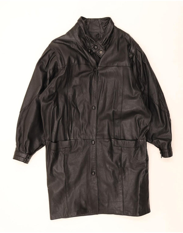 Palton supradimensionat din piele vintage pentru femei UK 10 mic negru