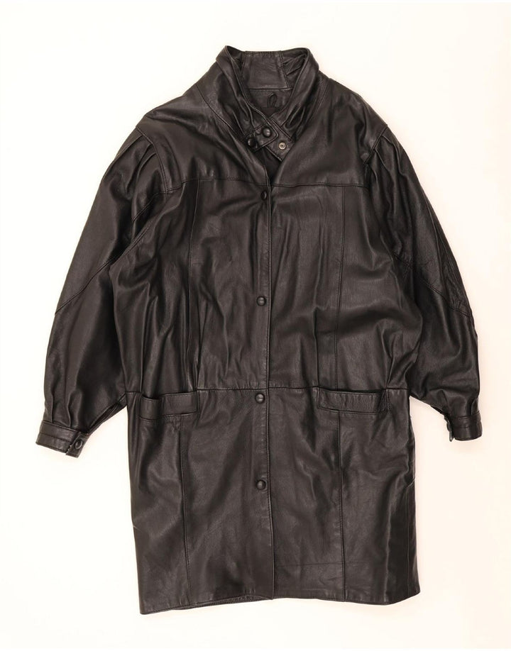 Palton supradimensionat din piele vintage pentru femei UK 10 mic negru