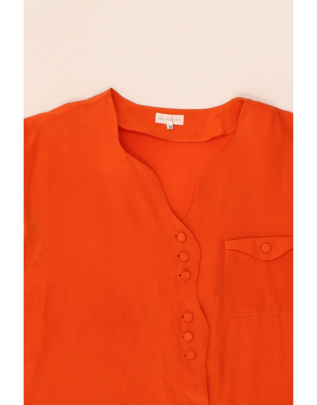 VINTAGE Womens Short Sleeve Shirt Blouse EU 38 Medium Orange Silk Vintage Vintage and Second-Hand Vintage from Messina Hembry 