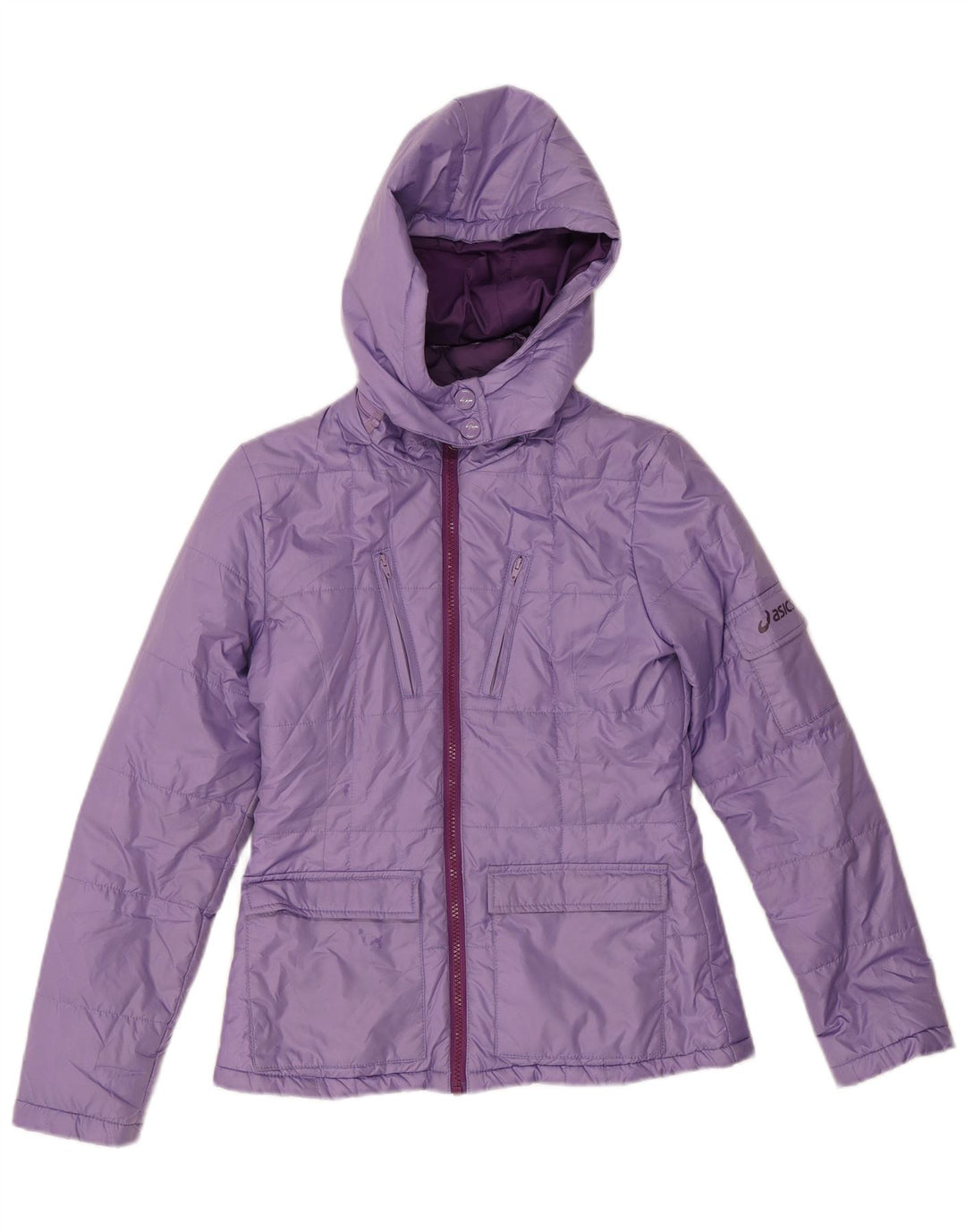 Jachetă căptușită cu glugă Asics pentru femei UK 10 Poliester violet mic