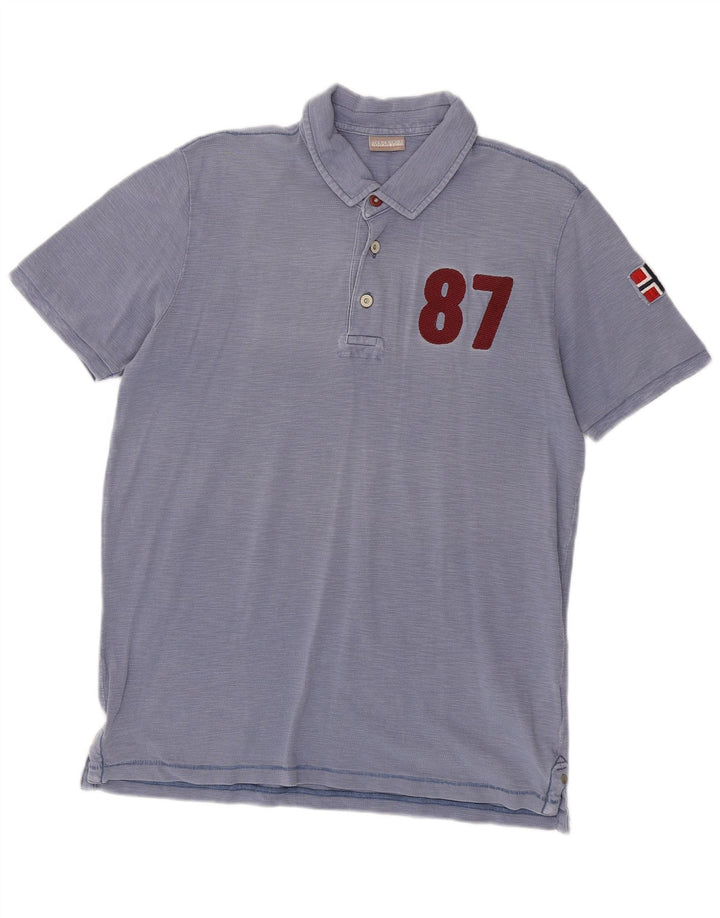 Tricou polo Napapijri Geographic Graphic pentru bărbați, mare, albastru, bumbac