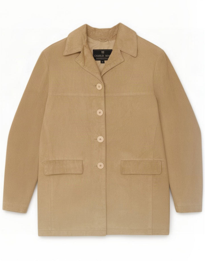 Vintage Jachetă de piele intoarsa pentru femei IT 40 Small Beige Leather