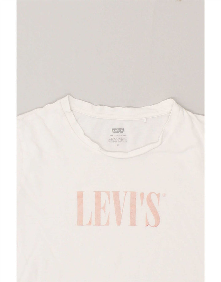 LEVI'S Womens Graphic T-Shirt Top UK 12 Medium White Vintage Levi's and Second-Hand Levi's from Messina Hembry 