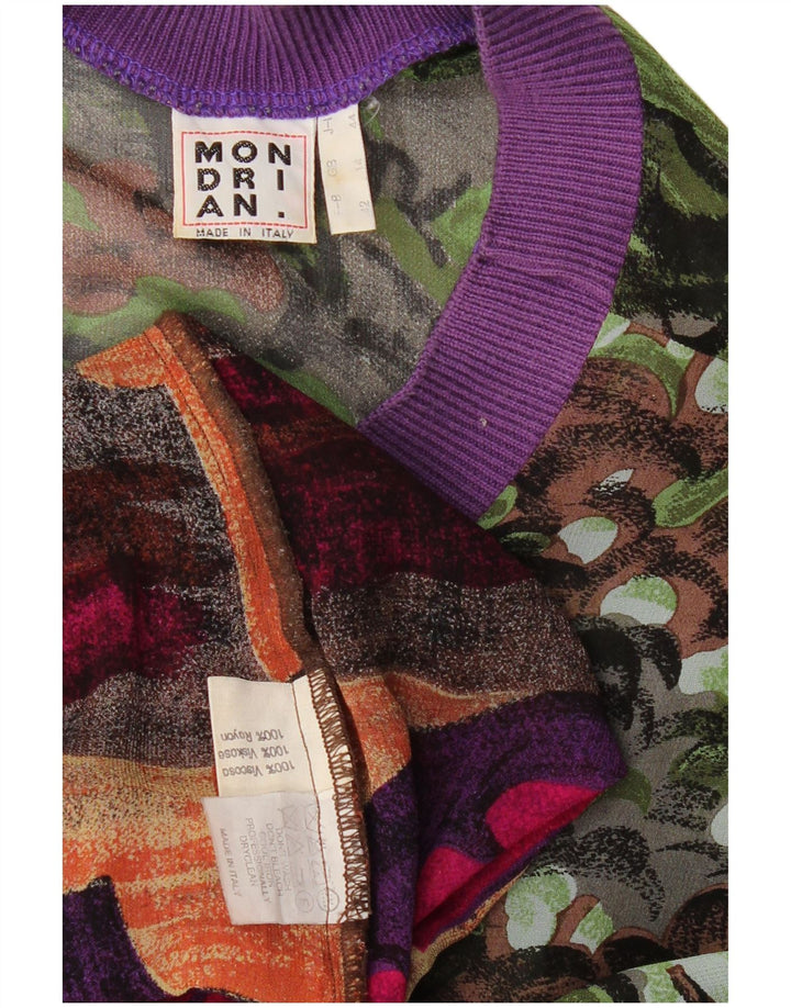 VINTAGE Bluză cu model abstract pentru femei UK 14 mare, multicolor