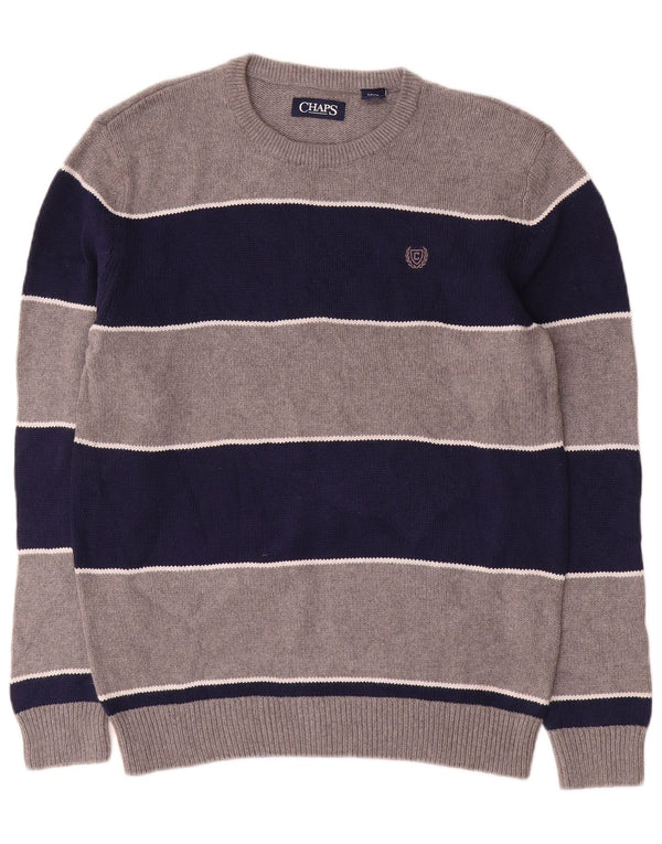 Chaps Mens Crew Neck Jumper Sweater Small Grey Striped Cotton