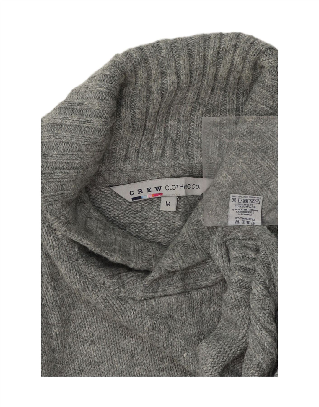 CREW CLOTHING Mens Shawl Neck Jumper Sweater Medium Grey Acrylic Vintage Crew Clothing and Second-Hand Crew Clothing from Messina Hembry 