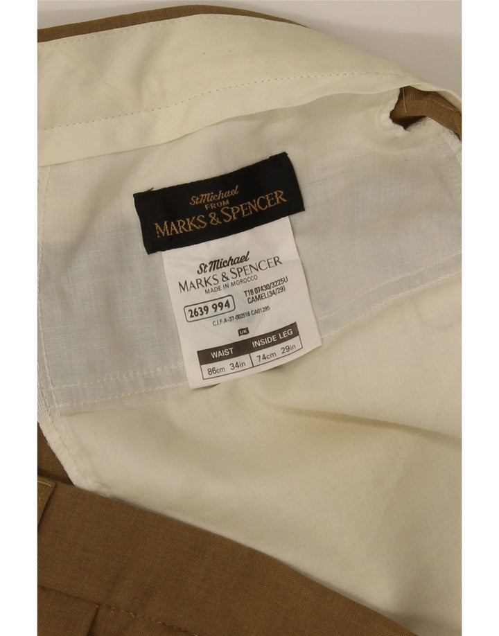 Pantaloni de costum pentru bărbați Marks & Spencer L34 L29 Kaki Poliester
