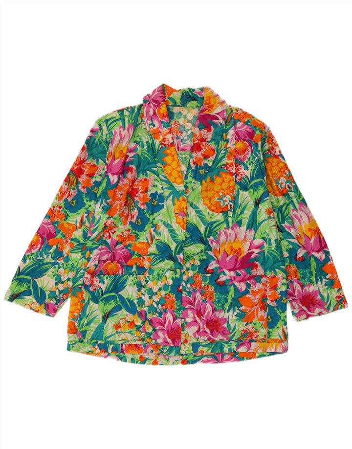 Jachetă vintage pentru femei cu 2 nasturi, UK 16, mare, multicoloră, florală