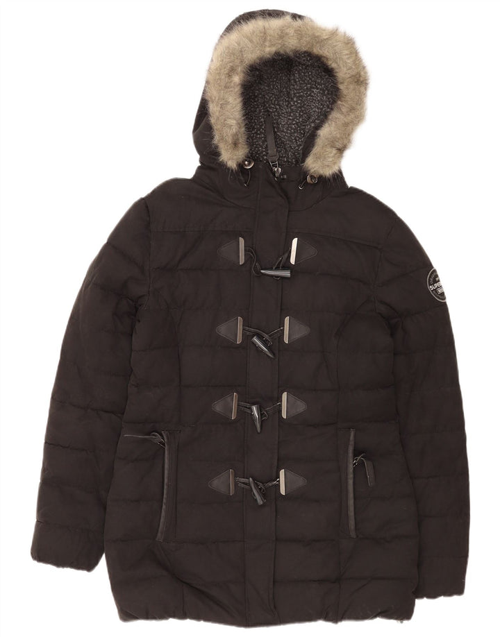 Jachetă căptușită cu glugă Superdry pentru femei UK 14 Poliester negru mare