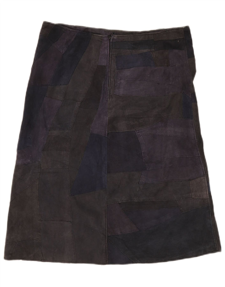 Fusta de piele intoarsa pentru femei VINTAGE UK 10 Small W28 Multicolor Patchwork Piele