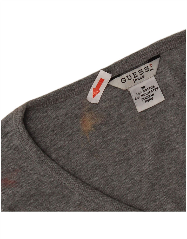 Crop Top pentru femei Guess cu mânecă lungă UK 12, bumbac gri mediu