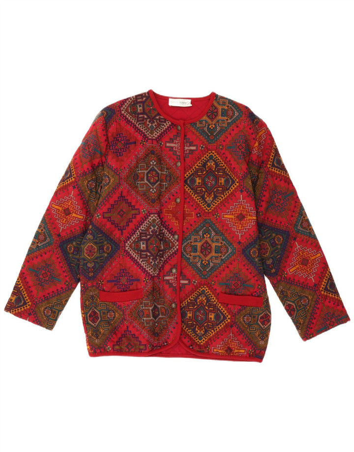 Pulover cardigan pentru femei VINTAGE IT 44 Lână geometrică roșie medie