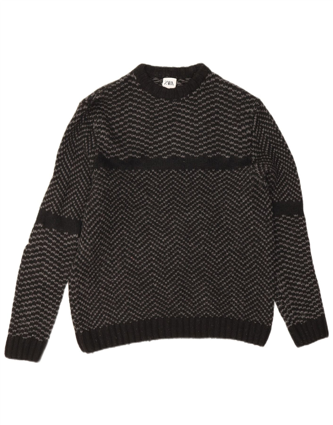 Pulover pentru bărbați Zara, cu gât turnut, mare, negru, nailon, chevron