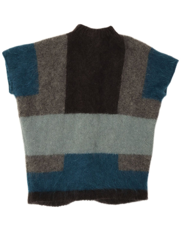 Cardigan vintage cu mânecă scurtă pentru femei UK 22 3XL Gri Colorblock