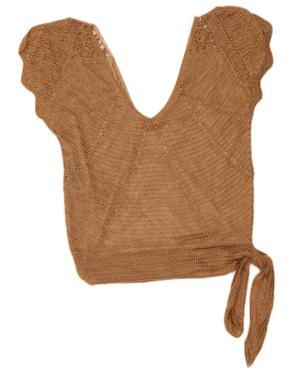 Bluză din croșetat fără mâneci Etam pentru femei UK 10 Small Beige Viscose
