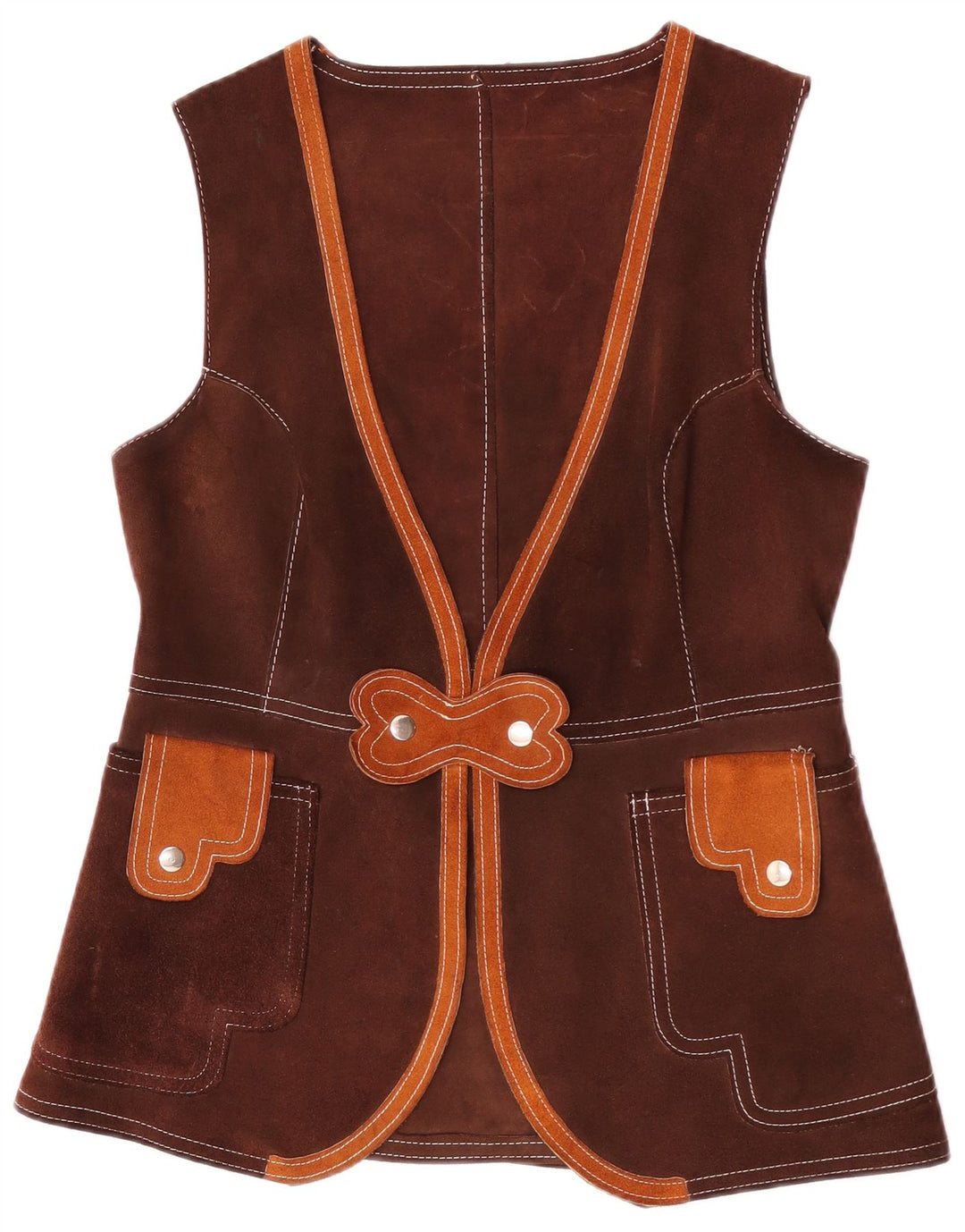 Vestă vintage pentru femei de piele intoarsa UK 12 maro mediu