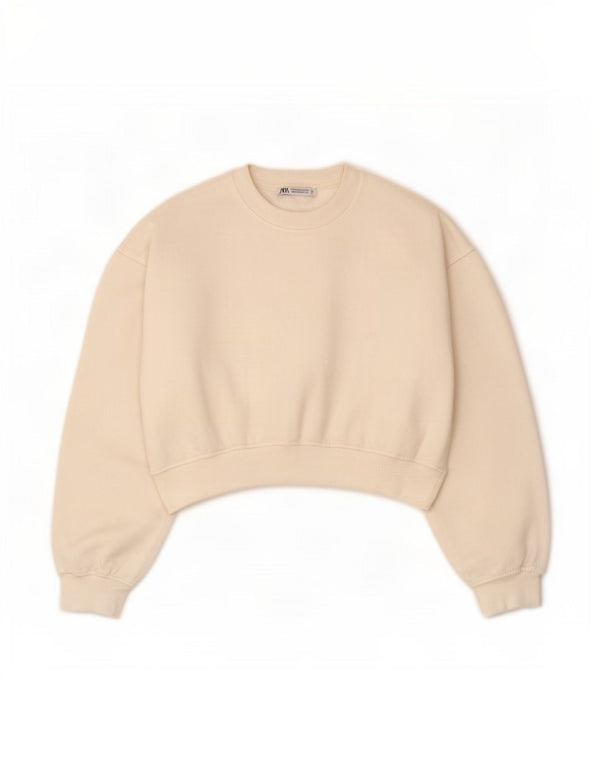 Pulover Oversized Crop pentru Damă Zara UK 14 Bumbac Alb Mediu