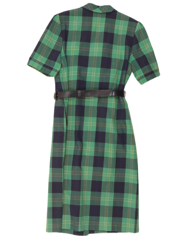 Rochie cămașă vintage pentru femei cu mânecă scurtă UK 14 Medium Green Check