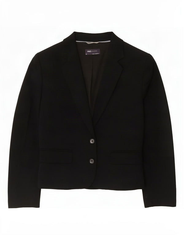 Marks & Spencer Womens 2 Button Blazer Jacket UK 14 Medium Black Polyester