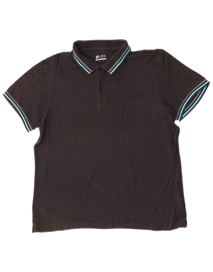Tricou polo pentru bărbați Lotto, bumbac mediu negru